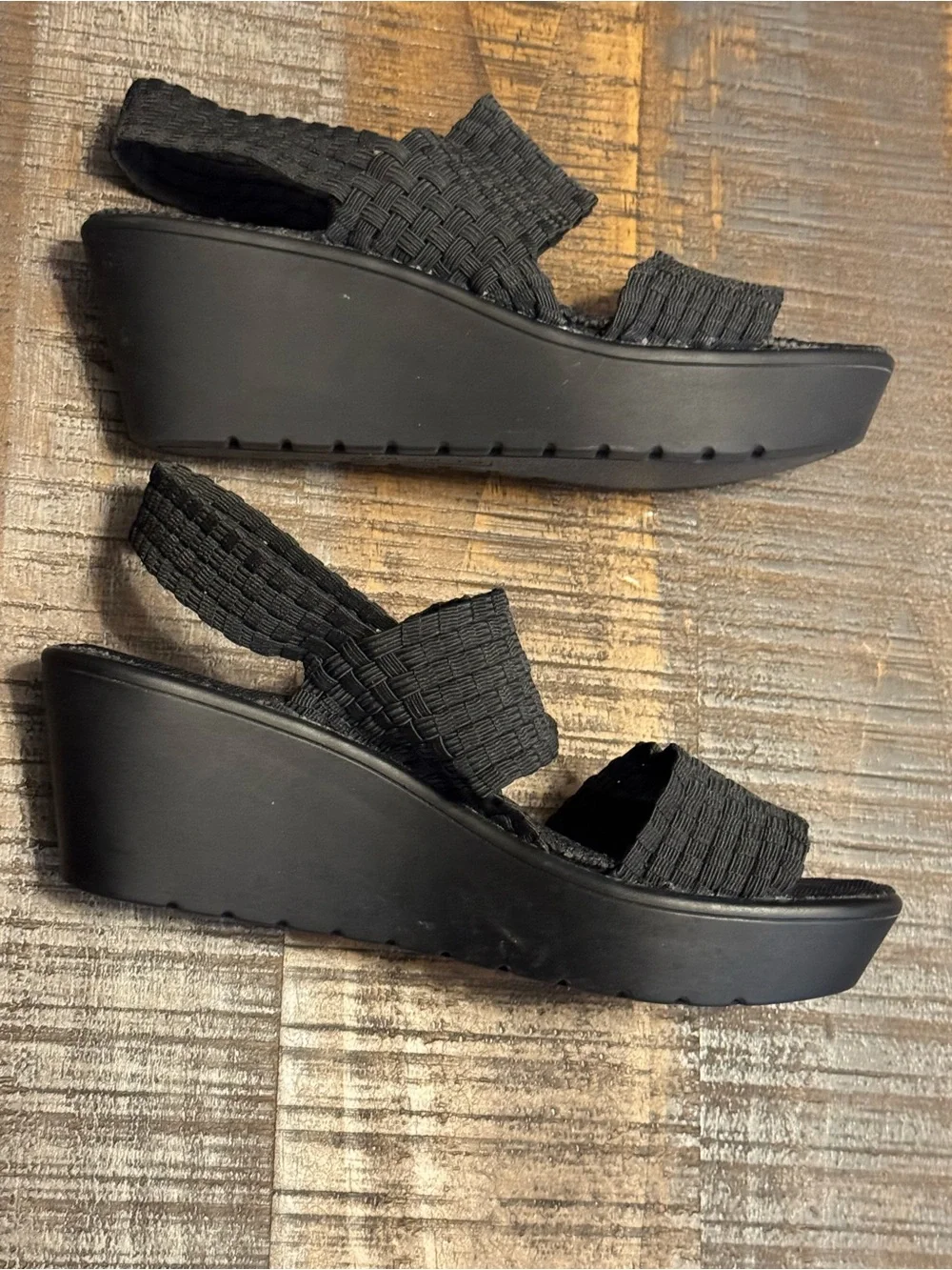 Steven by Steve Madden black woven elastic wedge sandals Size 7.5